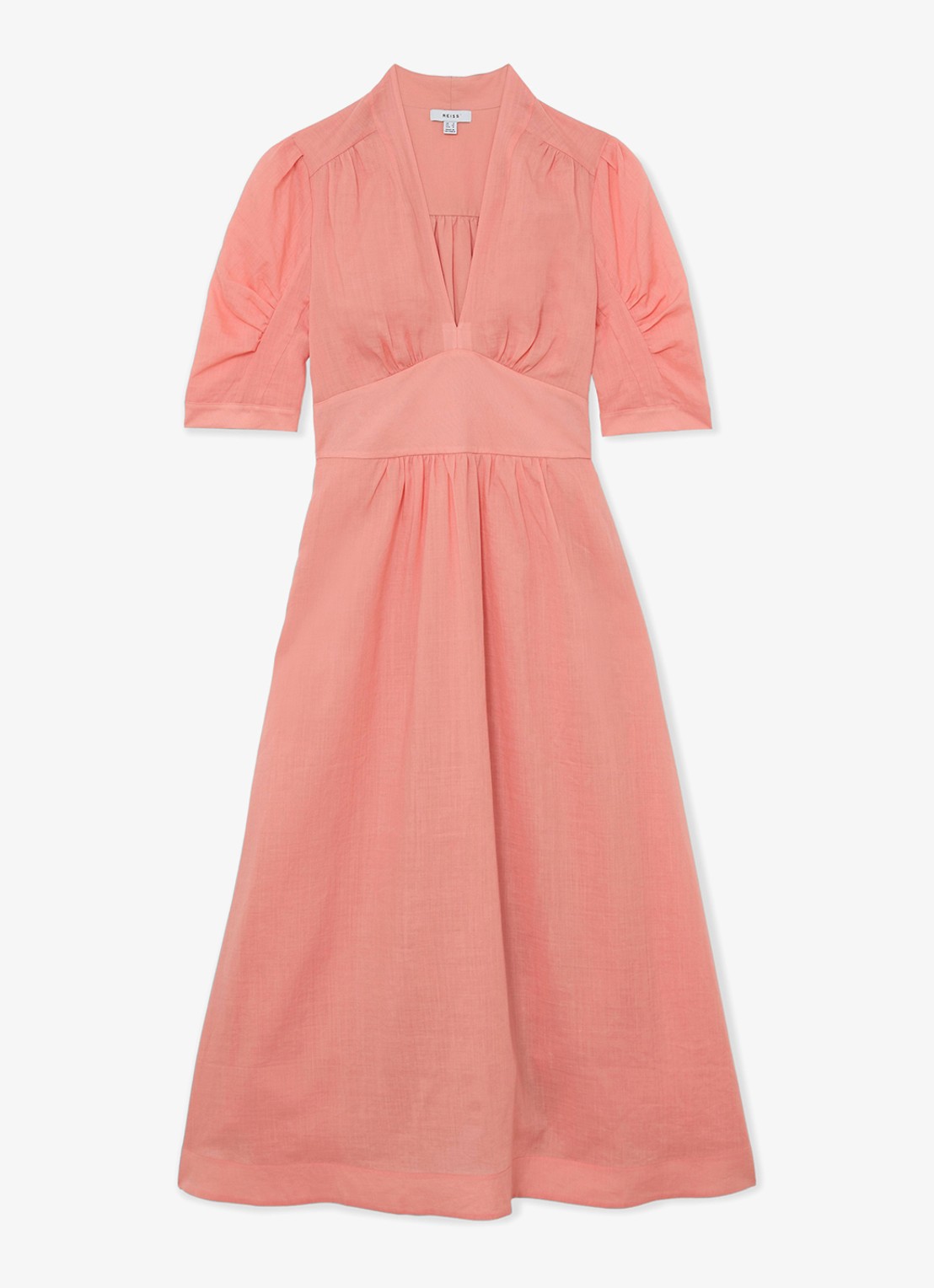 Reiss Poppy midi jurk met V-hals - voorkant 5 oudroze