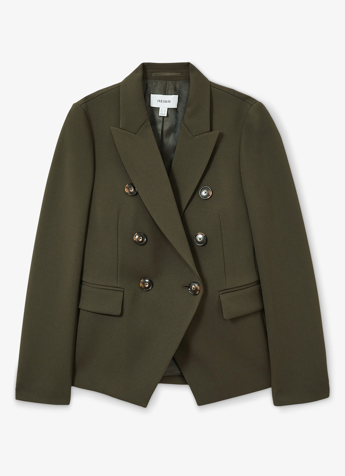 Reiss Priya double-breasted blazer met klepzakken - voorkant bronsgroen