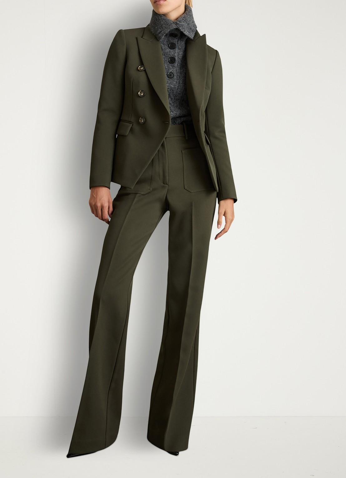 Reiss Priya double-breasted blazer met klepzakken - voorkant 2 bronsgroen