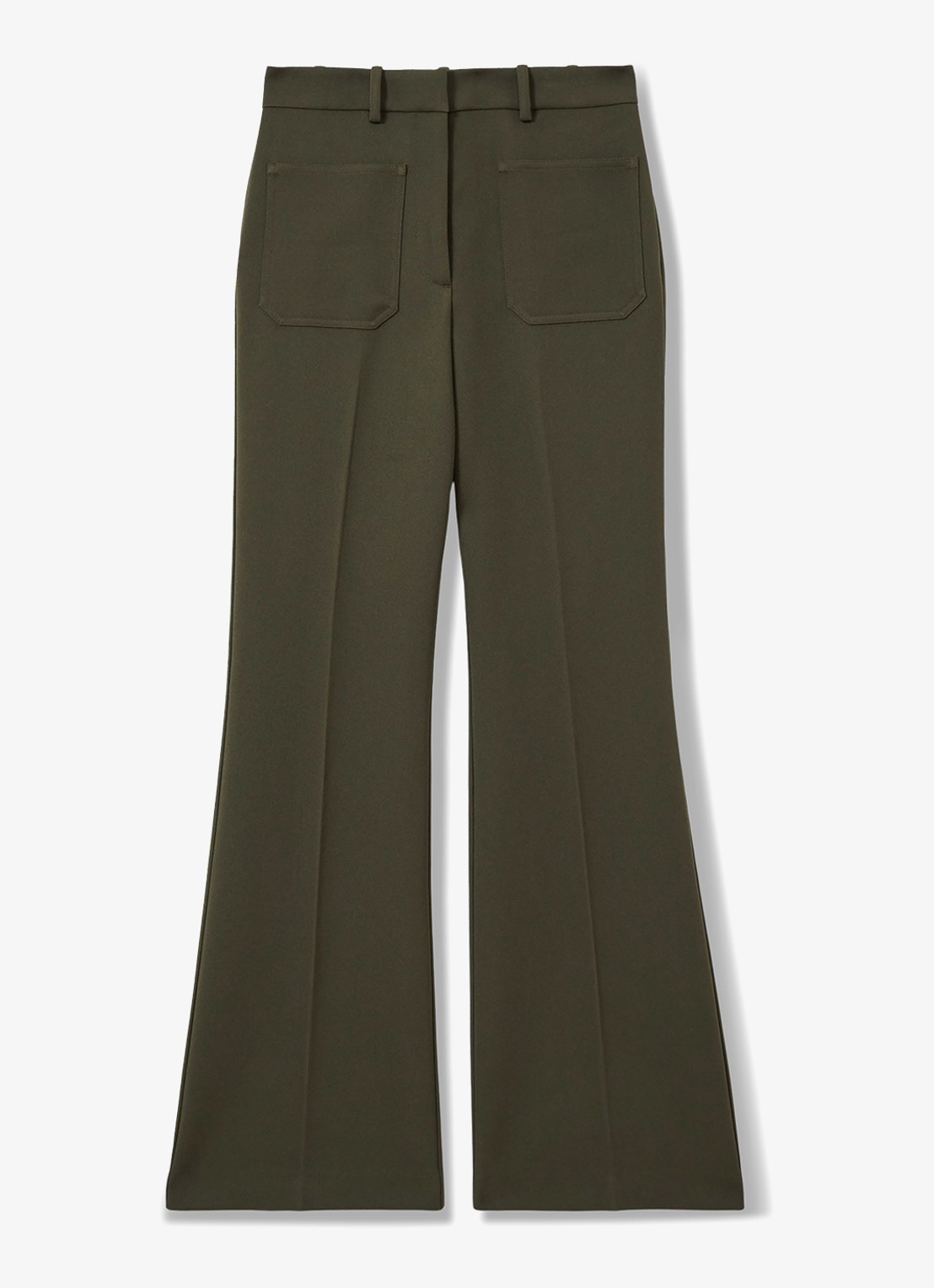 Reiss Priya high waist flared pantalon met steekzakken - voorkant legergroen