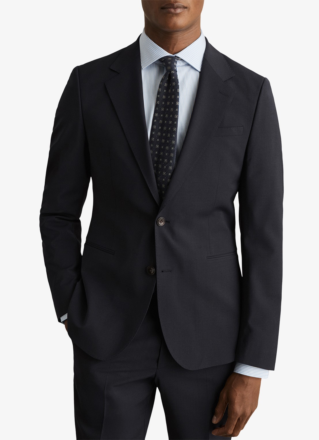 Reiss Promise slim fit colbert in wolblend - detail donkerblauw