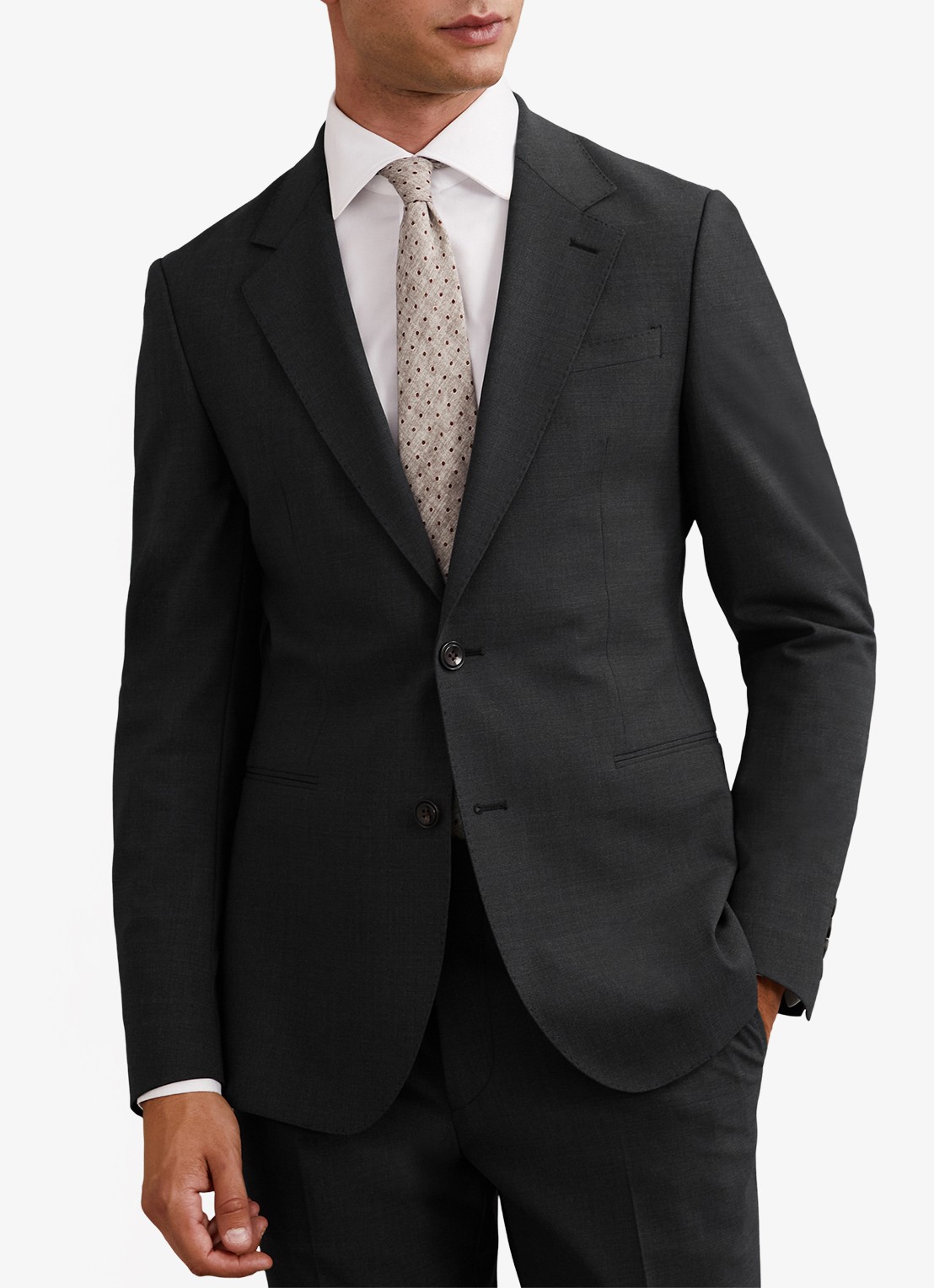 Reiss Promise slim fit colbert in wolblend - detail 2 grijs