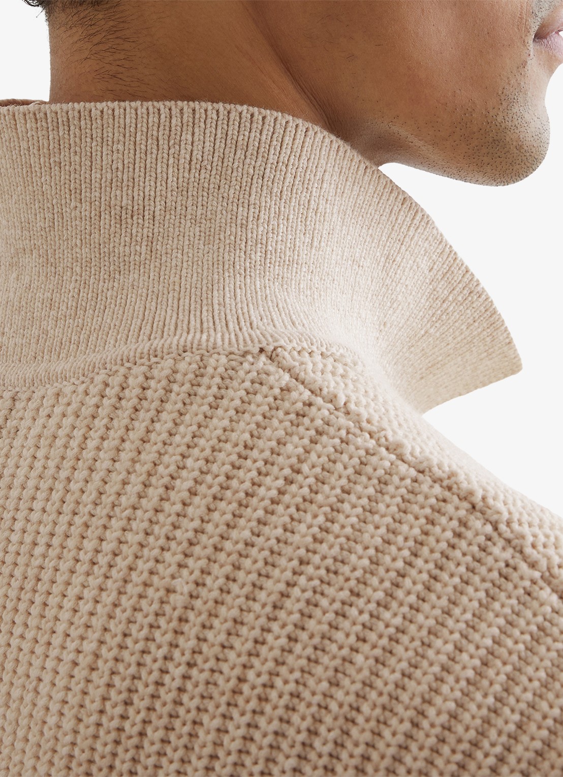 Reiss Prop ribgebreide trui met halve rits  - detail 4 beige