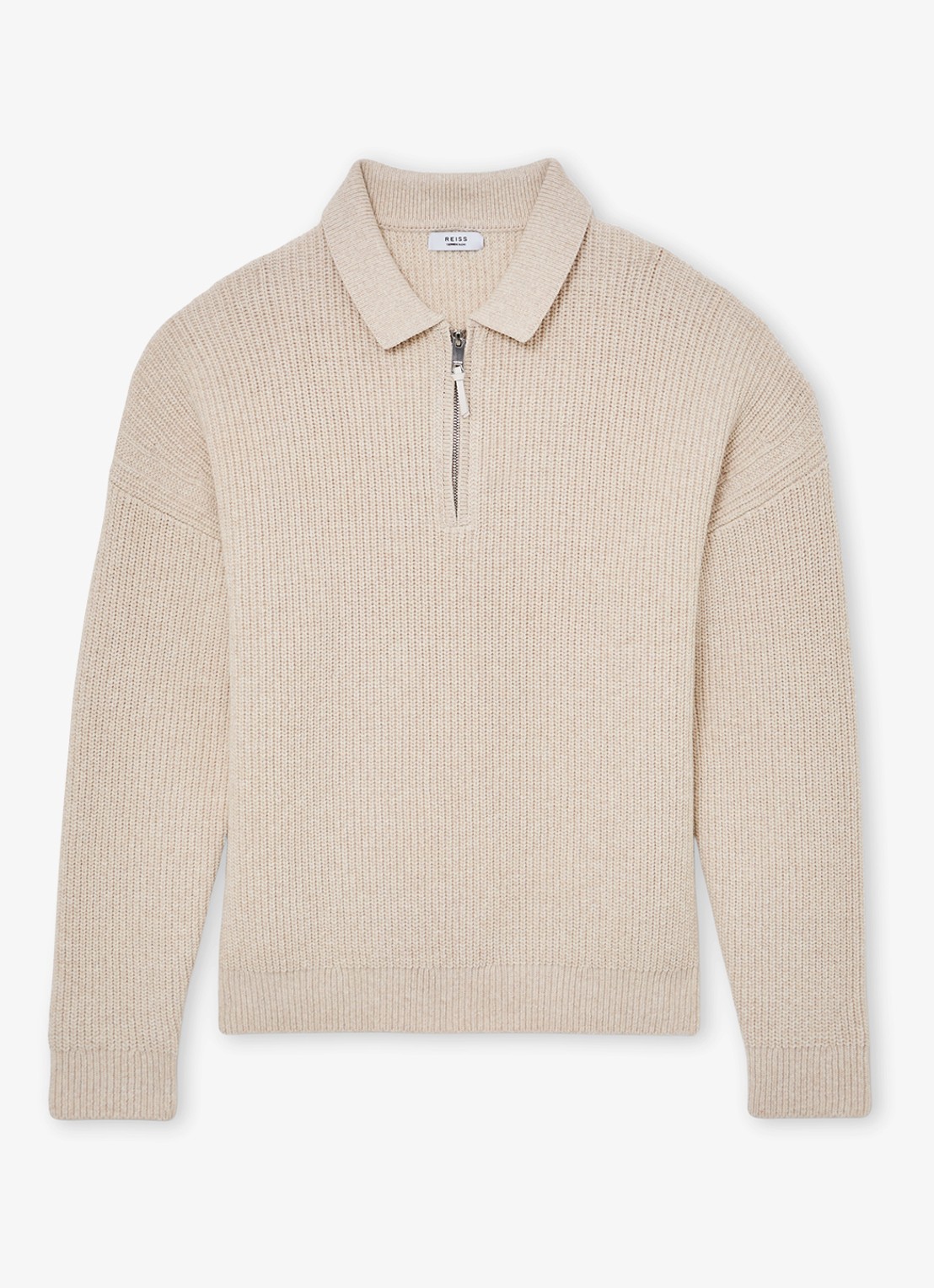 Reiss Prop ribgebreide trui met halve rits  - voorkant 6 beige