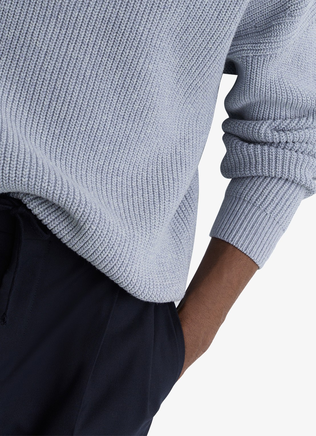 Reiss Prop ribgebreide trui met halve rits  - detail 3 lichtblauw