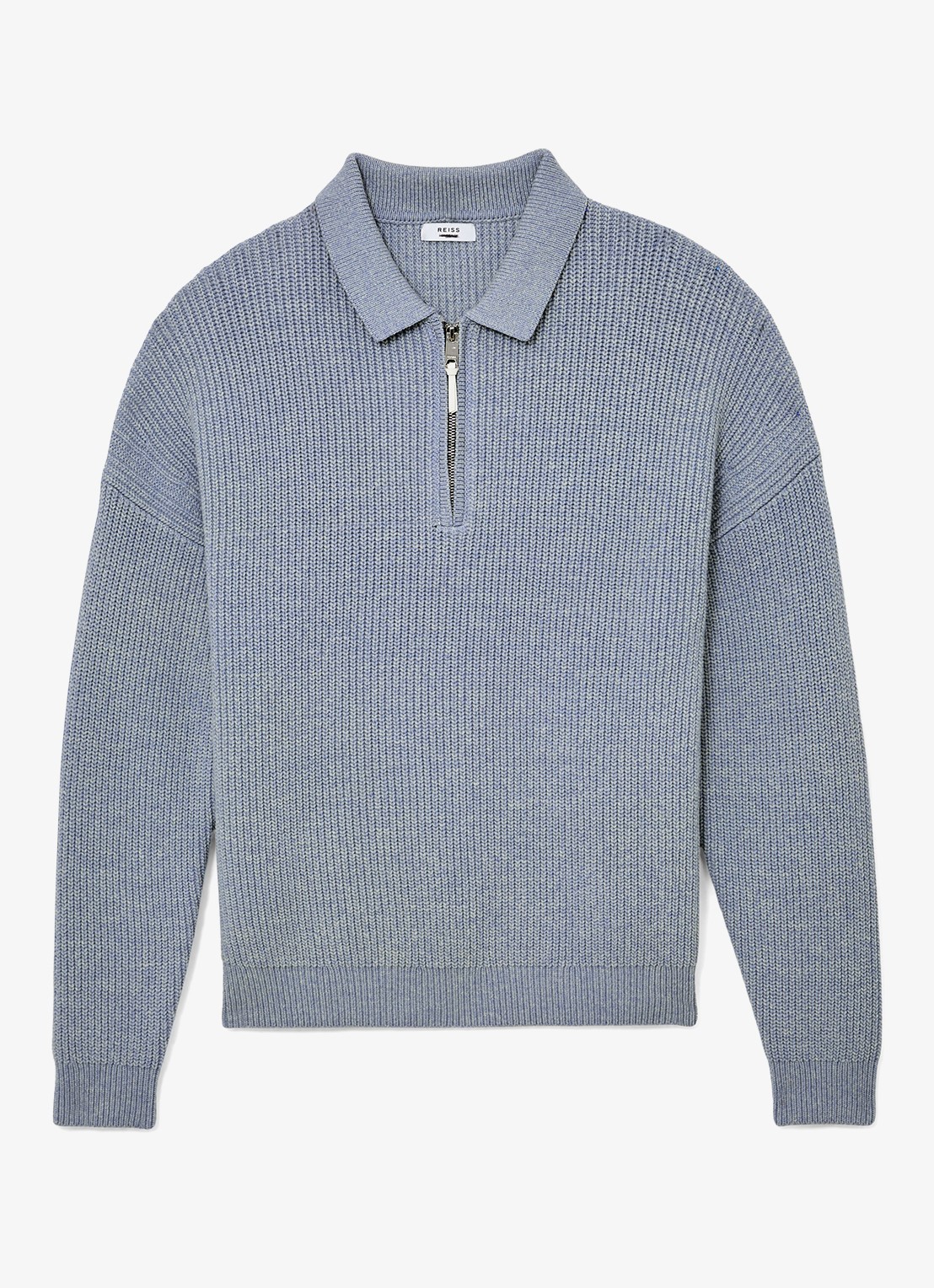 Reiss Prop ribgebreide trui met halve rits  - voorkant 5 lichtblauw
