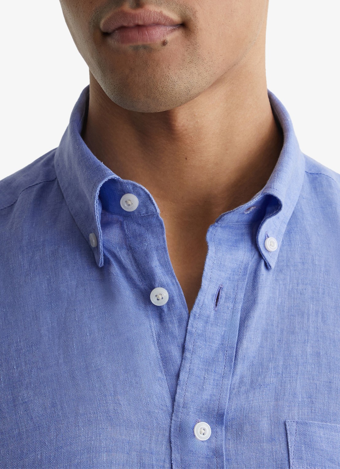 Reiss Queens regular fit overhemd van linnen - detail blauw