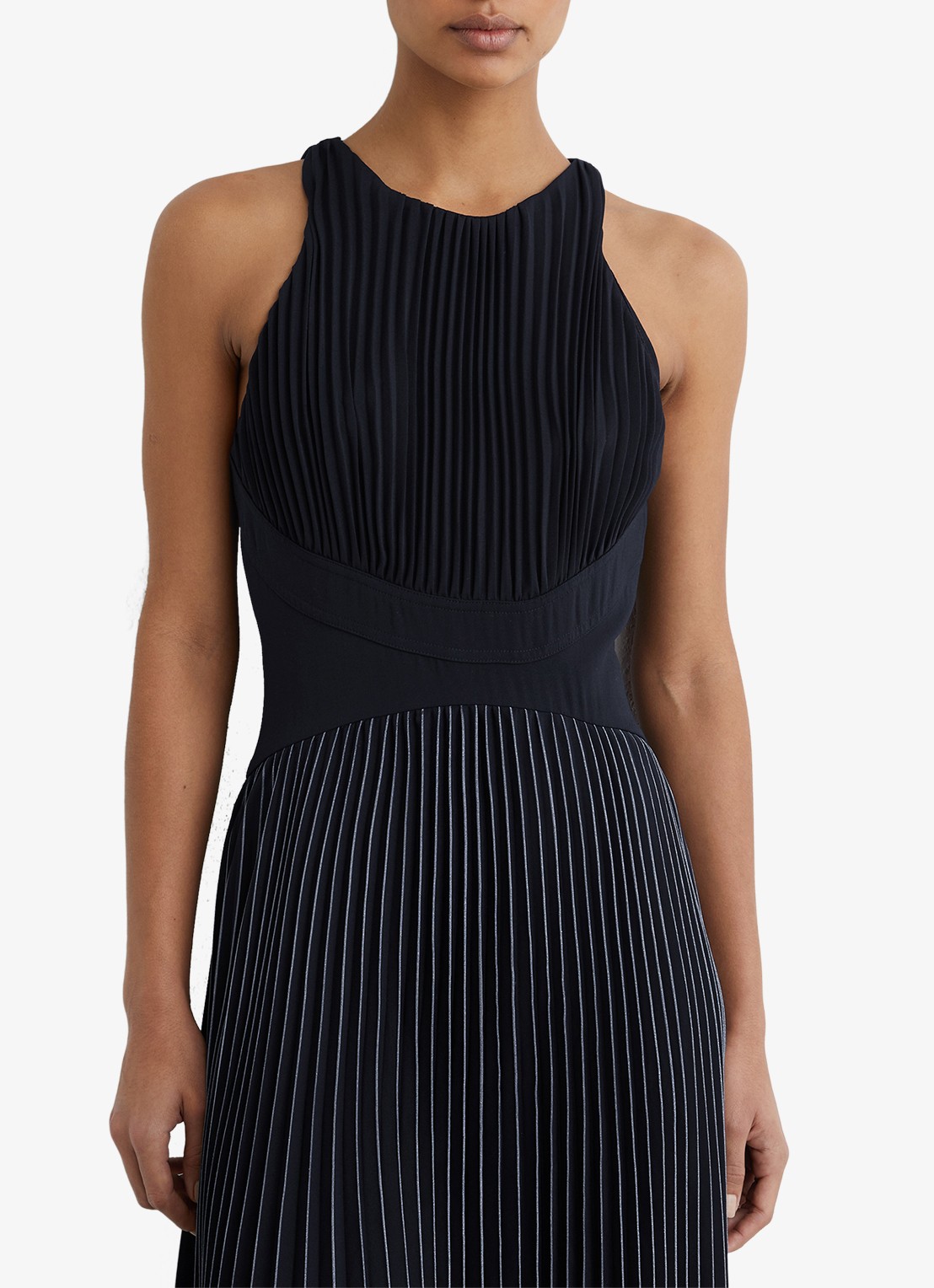 Reiss Rachel midi jurk met plooien  - detail 2 donkerblauw