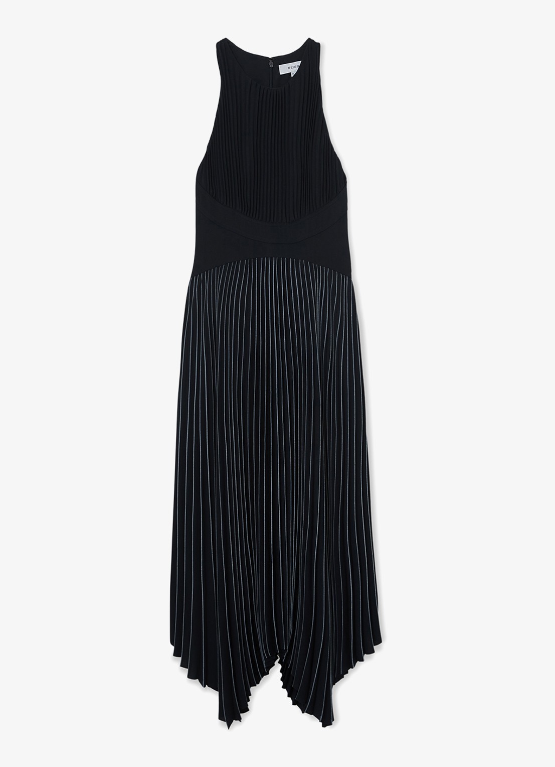 Reiss Rachel midi jurk met plooien  - voorkant 4 donkerblauw