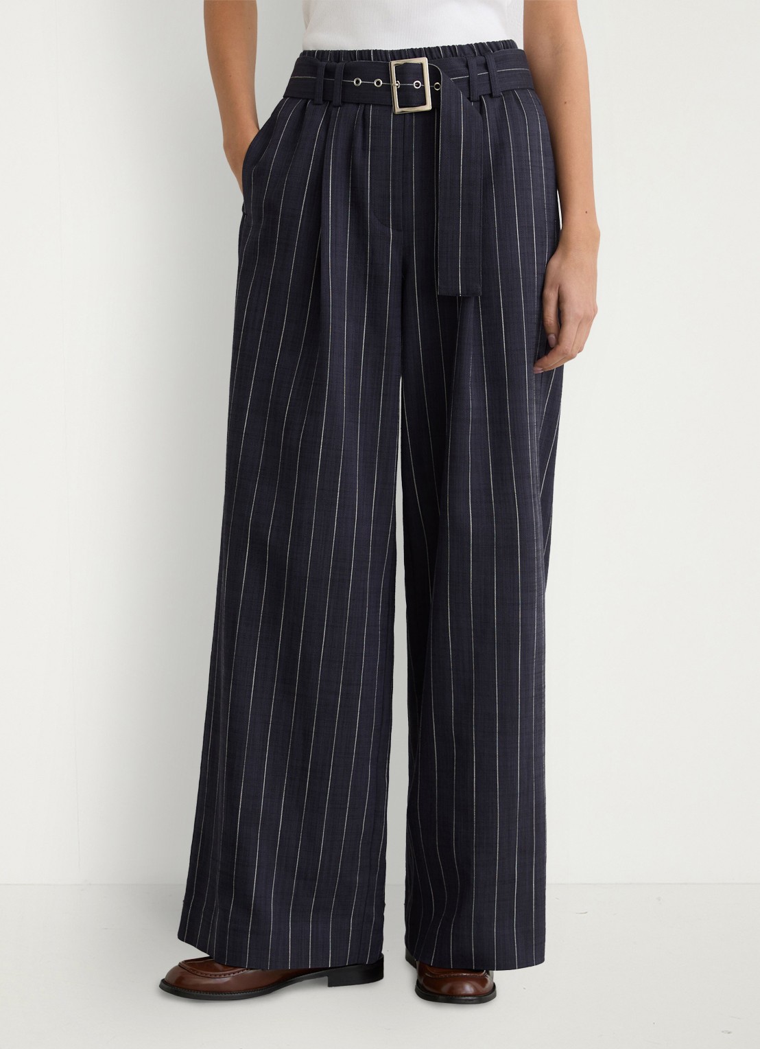 Reiss Rae high waist wide fit pantalon met krijtstreep - detail 2 donkerblauw