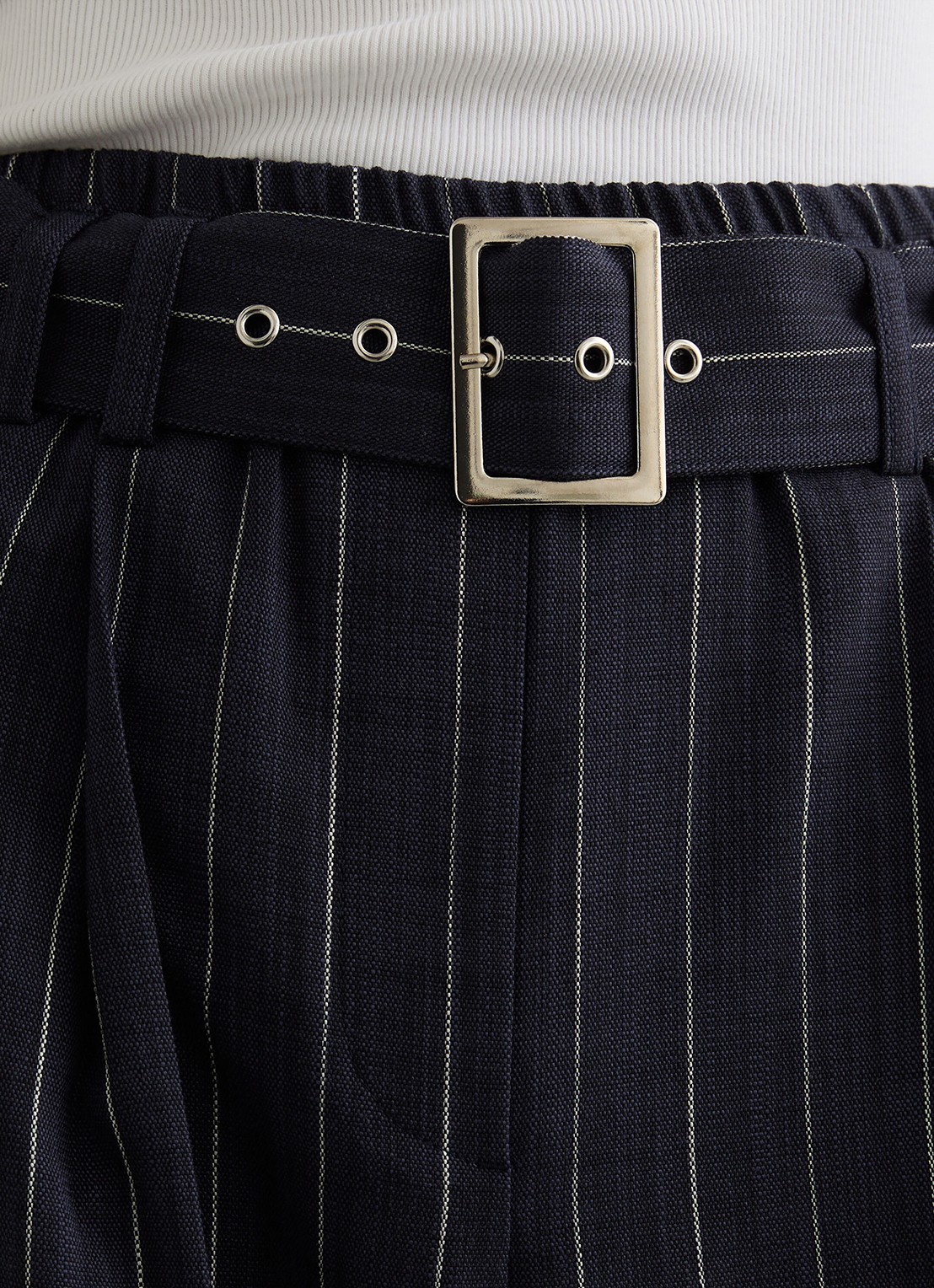 Reiss Rae high waist wide fit pantalon met krijtstreep - detail 3 donkerblauw