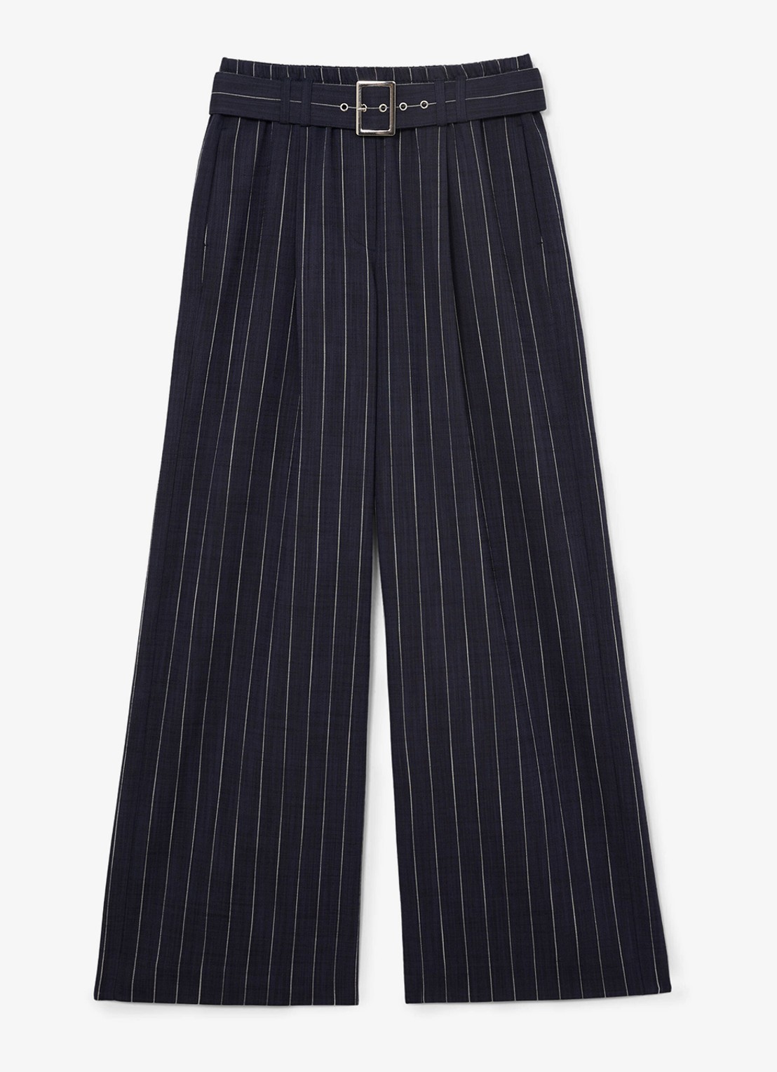 Reiss Rae high waist wide fit pantalon met krijtstreep - voorkant 5 donkerblauw