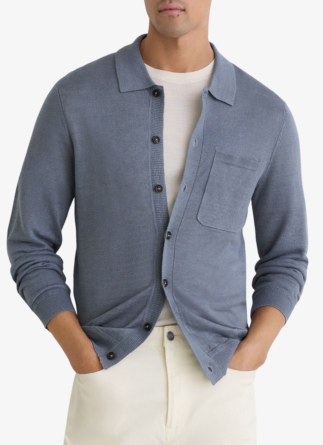 Reiss Rainham fijngebreid vest met borstzak - detail 4 airforce blue / blauw