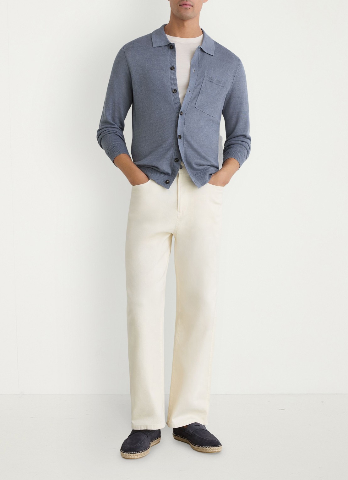 Reiss Rainham fijngebreid vest met borstzak - voorkant 6 airforce blue / blauw