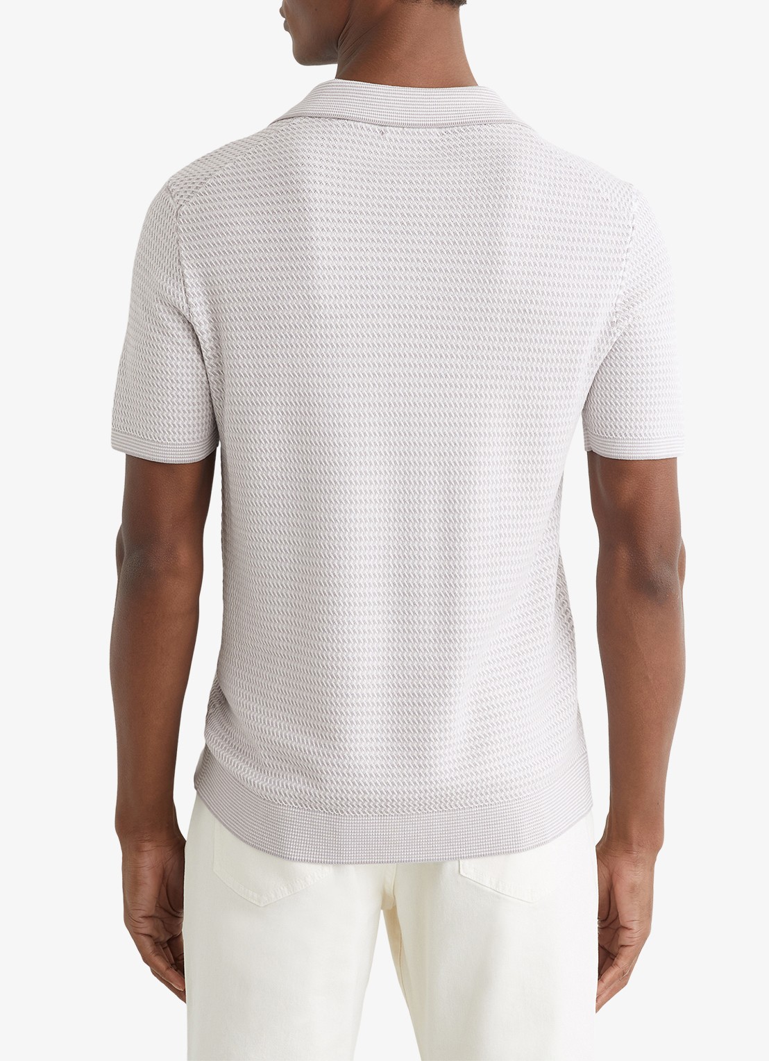 Reiss REDBURY Open-Collar Textured-Knit Polo Shirt - achterkant 4 soft grey / grijs