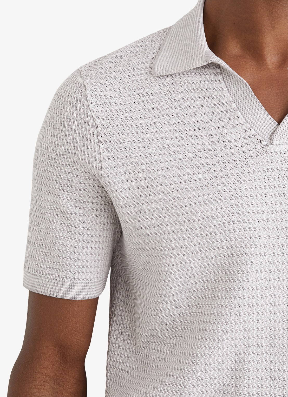 Reiss REDBURY Open-Collar Textured-Knit Polo Shirt - detail 2 soft grey / grijs