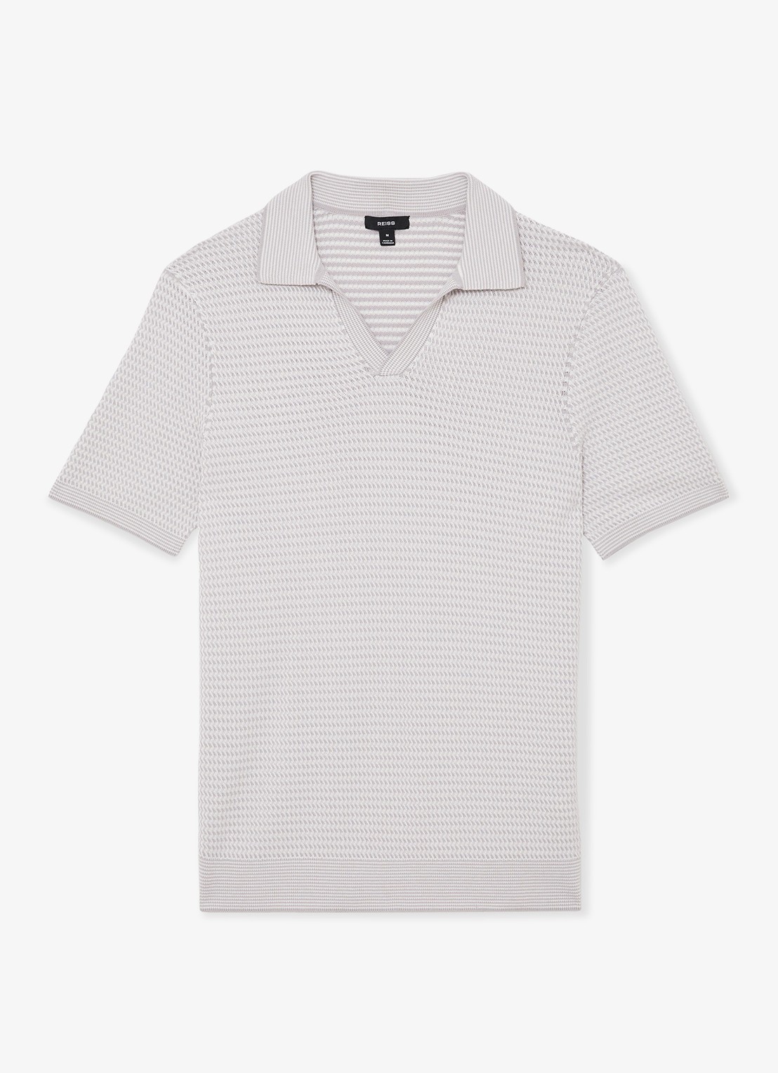 Reiss REDBURY Open-Collar Textured-Knit Polo Shirt - voorkant 5 soft grey / grijs