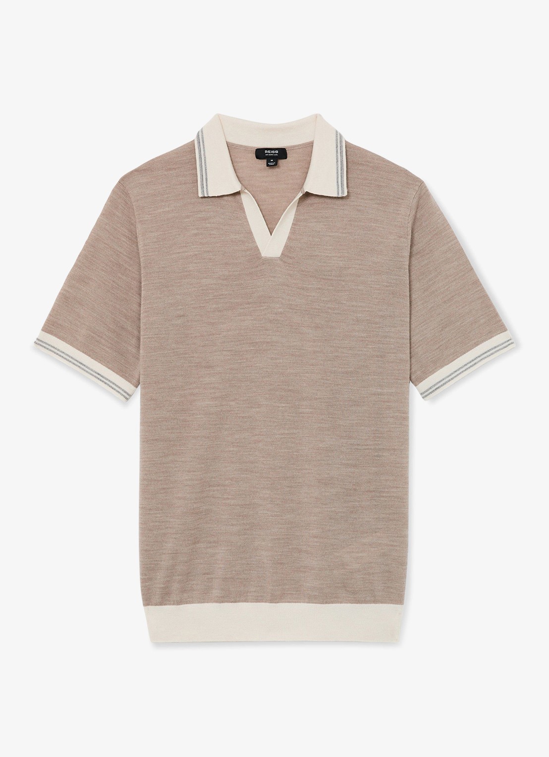 Reiss Redmire regular fit polo van merino wol - voorkant beige