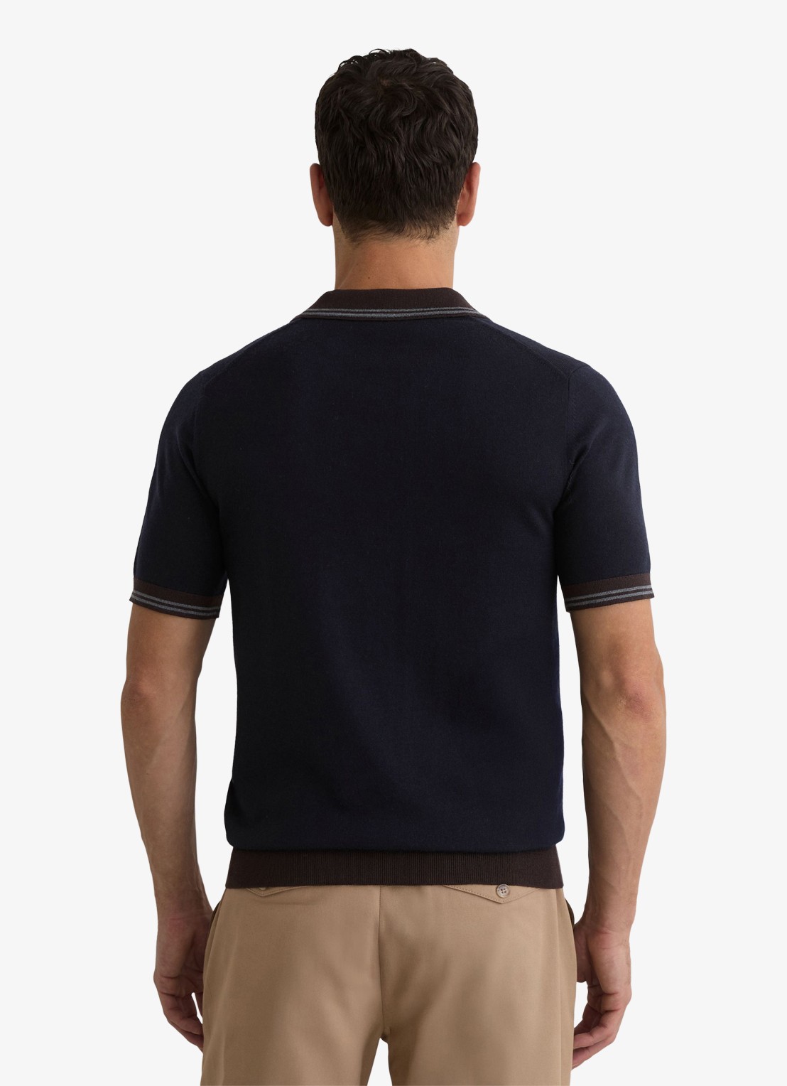 Reiss Redmire regular fit polo van merino wol - achterkant 6 donkerblauw