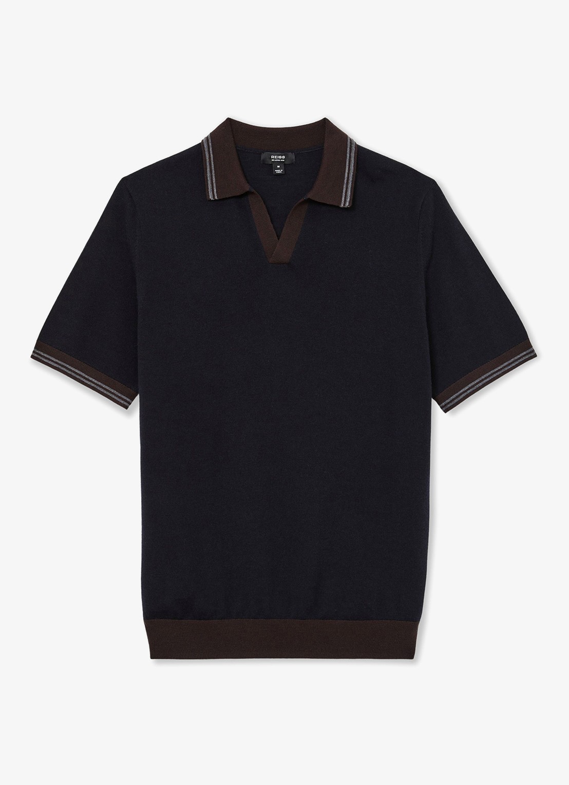 Reiss Redmire regular fit polo van merino wol - voorkant donkerblauw