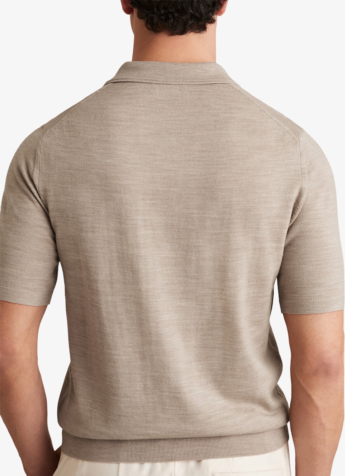 Reiss Regular fit fijngebreide polo van wol - achterkant khaki