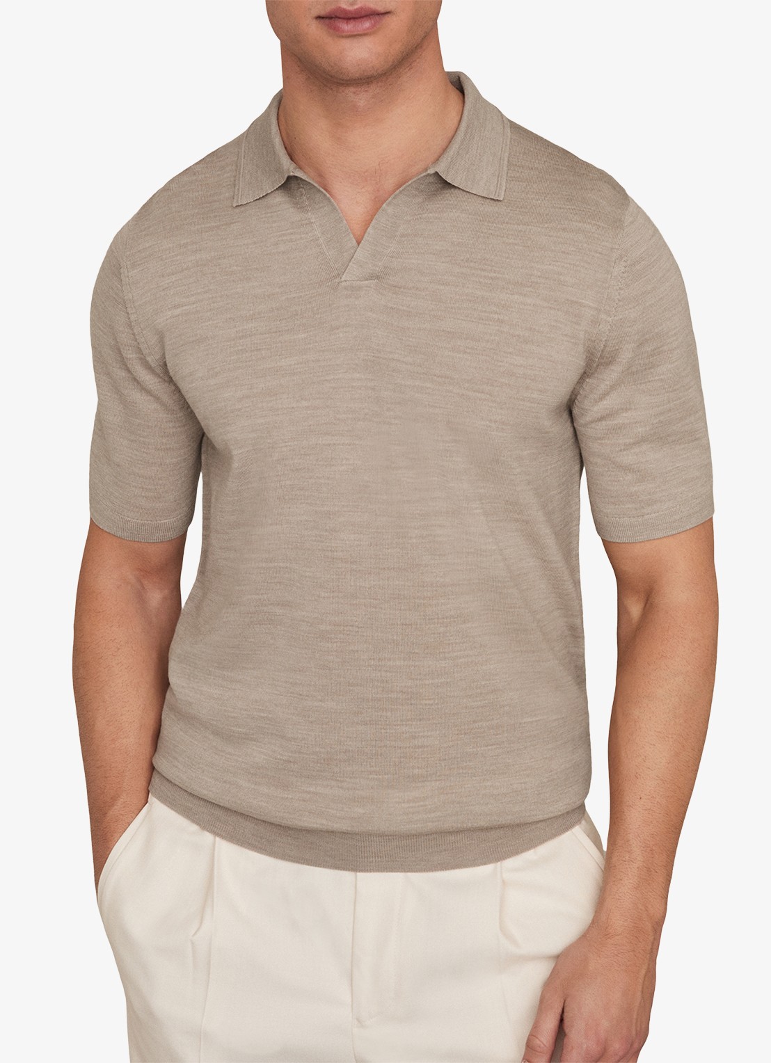 Reiss Regular fit fijngebreide polo van wol - detail 2 khaki