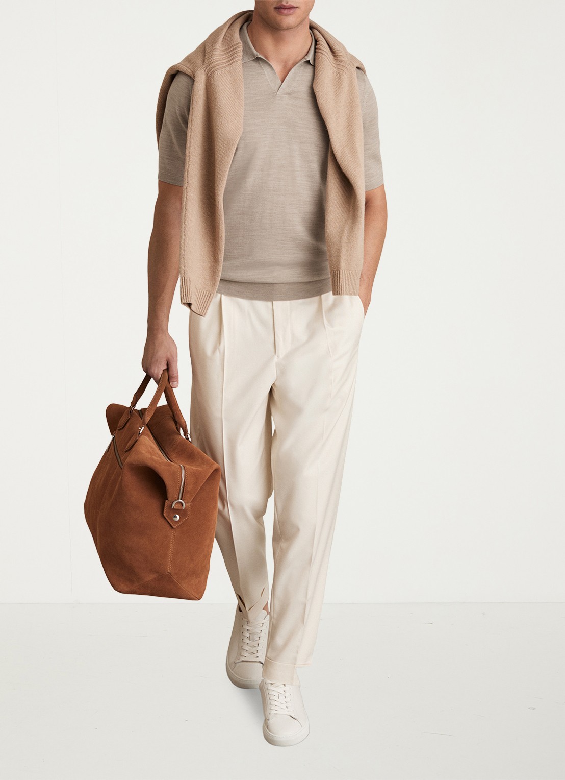 Reiss Regular fit fijngebreide polo van wol - voorkant 5 khaki