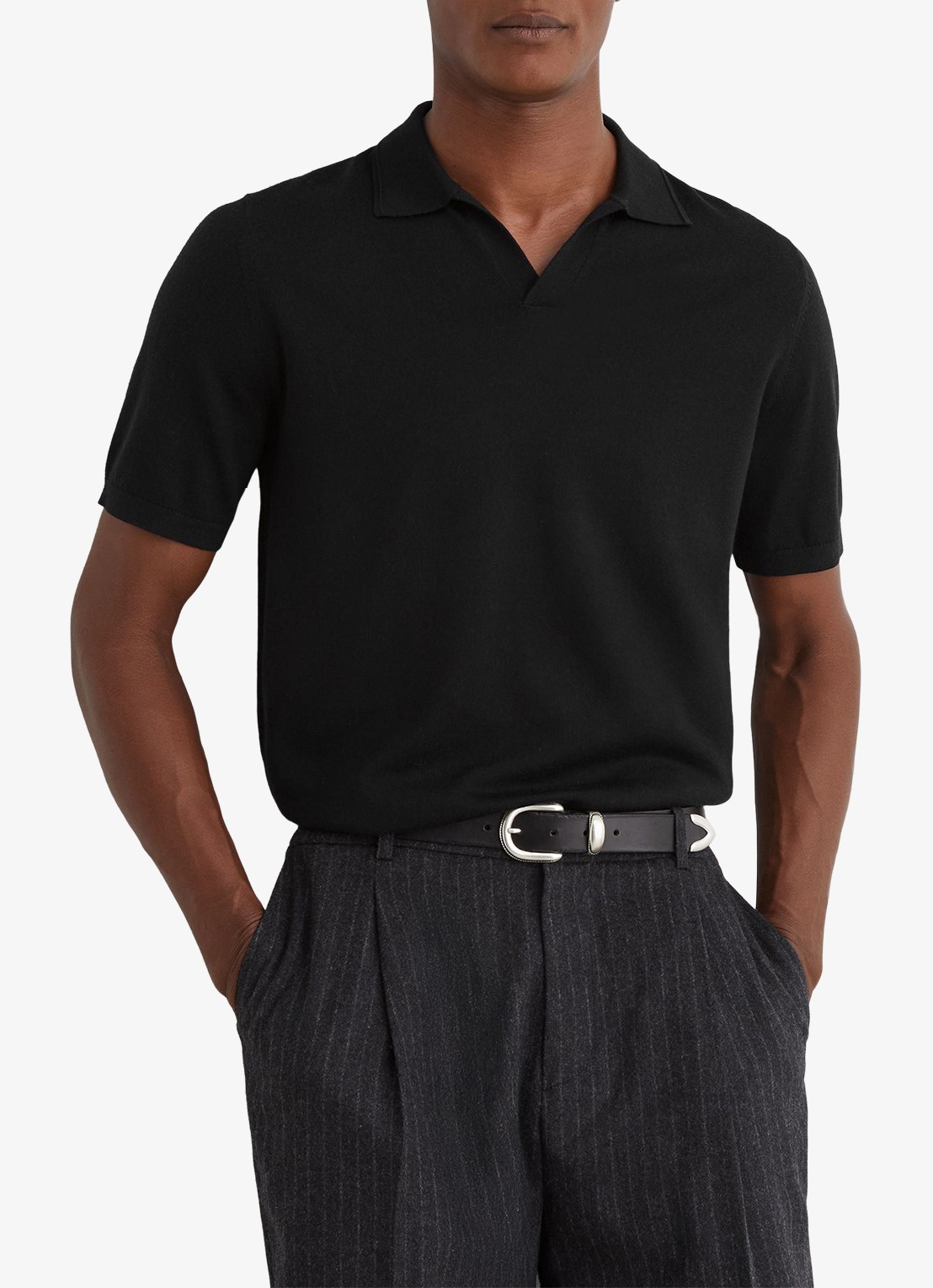 Reiss Regular fit fijngebreide polo van wol - detail black / zwart