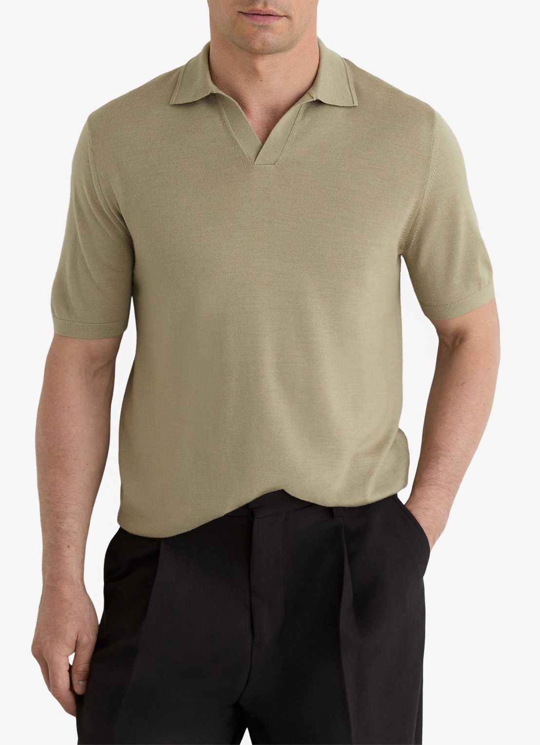 Reiss Regular fit polo met gemêleerd dessin - detail 3 soft olive green / groen