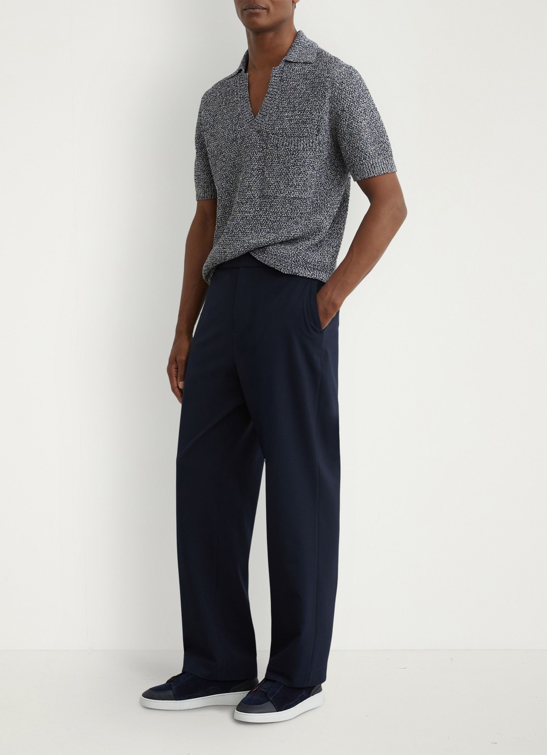 Reiss Regular fit polo met gemêleerd dessin - voorkant 2 indigo blue / blauw