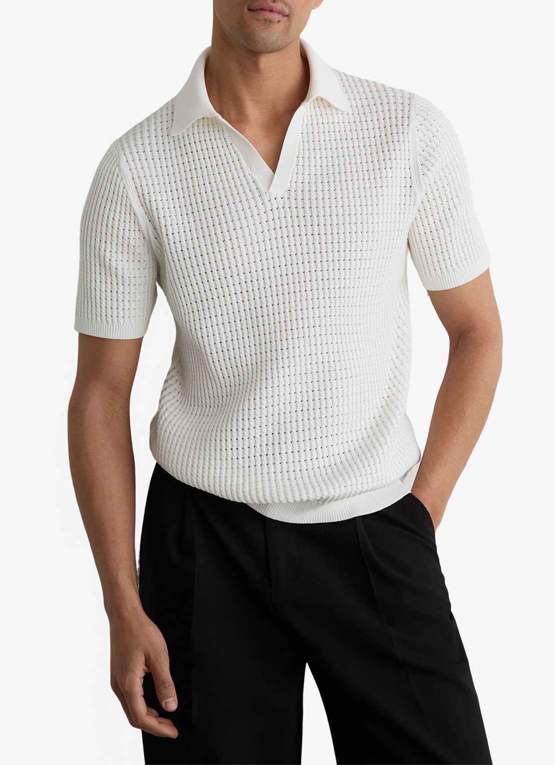 Reiss Regular fit polo met opengewerkt dessin - detail wit
