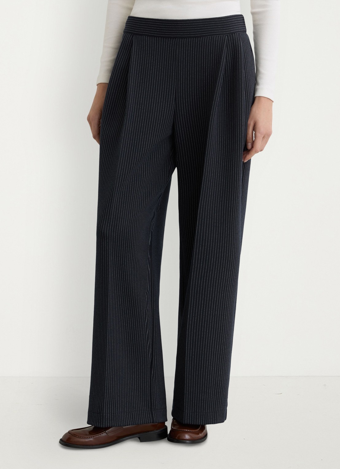 Reiss Remi high waist wide fit pantalon met streepprint - detail 4 donkerblauw