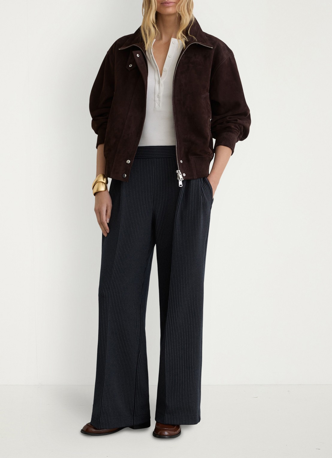 Reiss Remi high waist wide fit pantalon met streepprint - detail 6 donkerblauw
