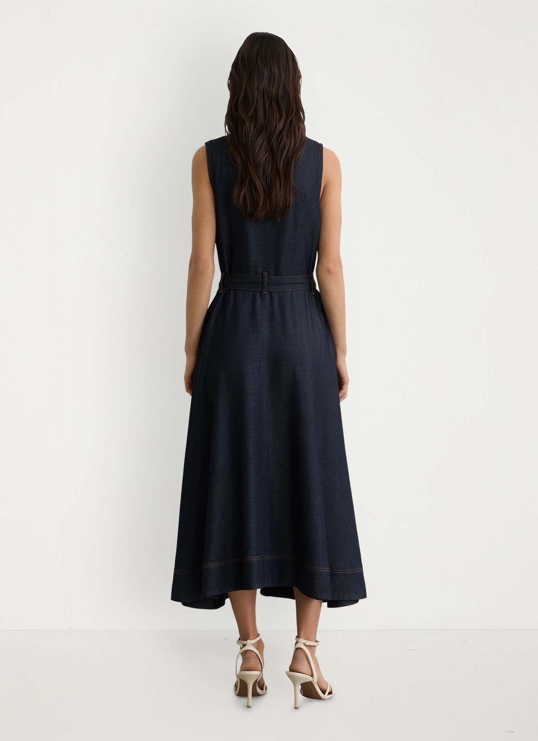 Reiss Remi midi blousejurk met ceintuur - achterkant donkerblauw