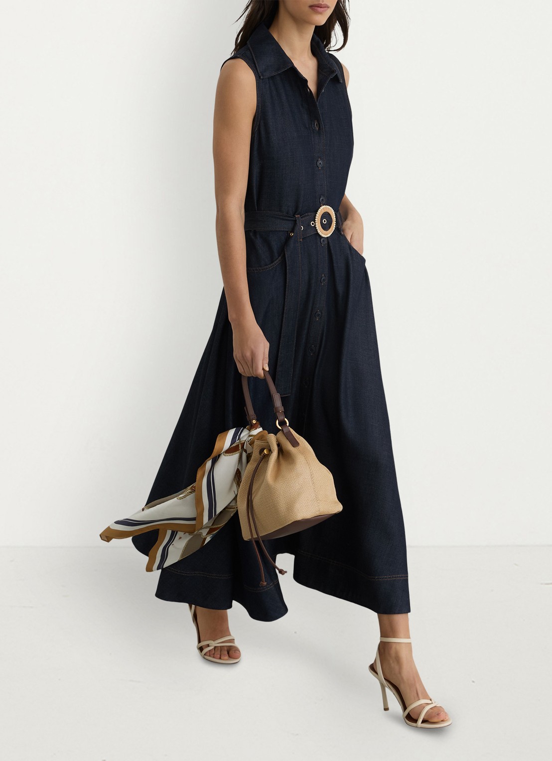 Reiss Remi midi blousejurk met ceintuur - detail 3 donkerblauw