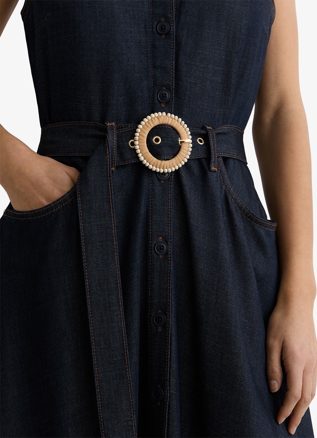 Reiss Remi midi blousejurk met ceintuur - detail 4 donkerblauw