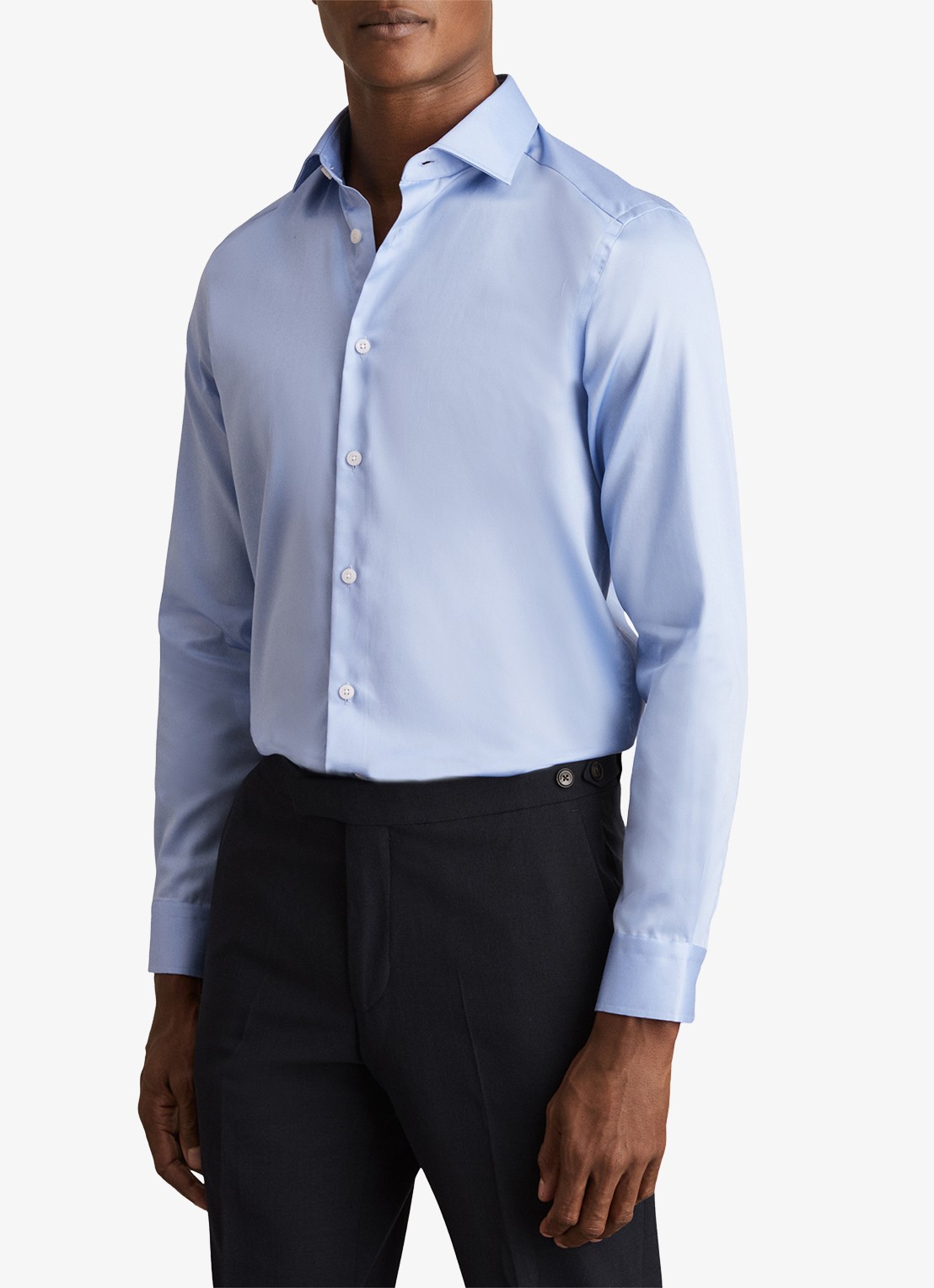 Reiss Remote slim fit overhemd met cut-away kraag - detail 3 lichtblauw