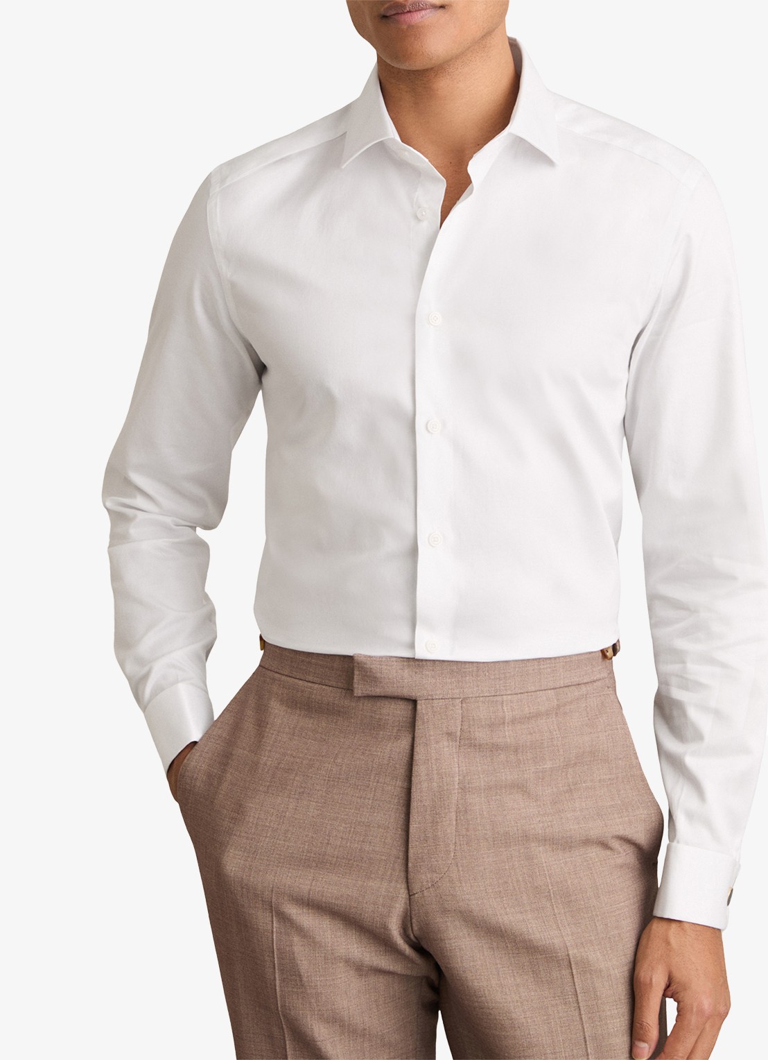 Reiss Remote slim fit overhemd met dubbele manchet - detail 3 white / wit