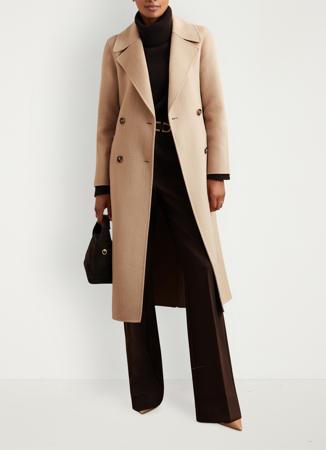 Reiss Rene mantel in wolblend met strikceintuur - detail camel