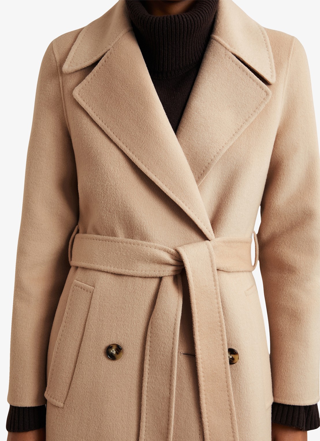 Reiss Rene mantel in wolblend met strikceintuur - detail 3 camel