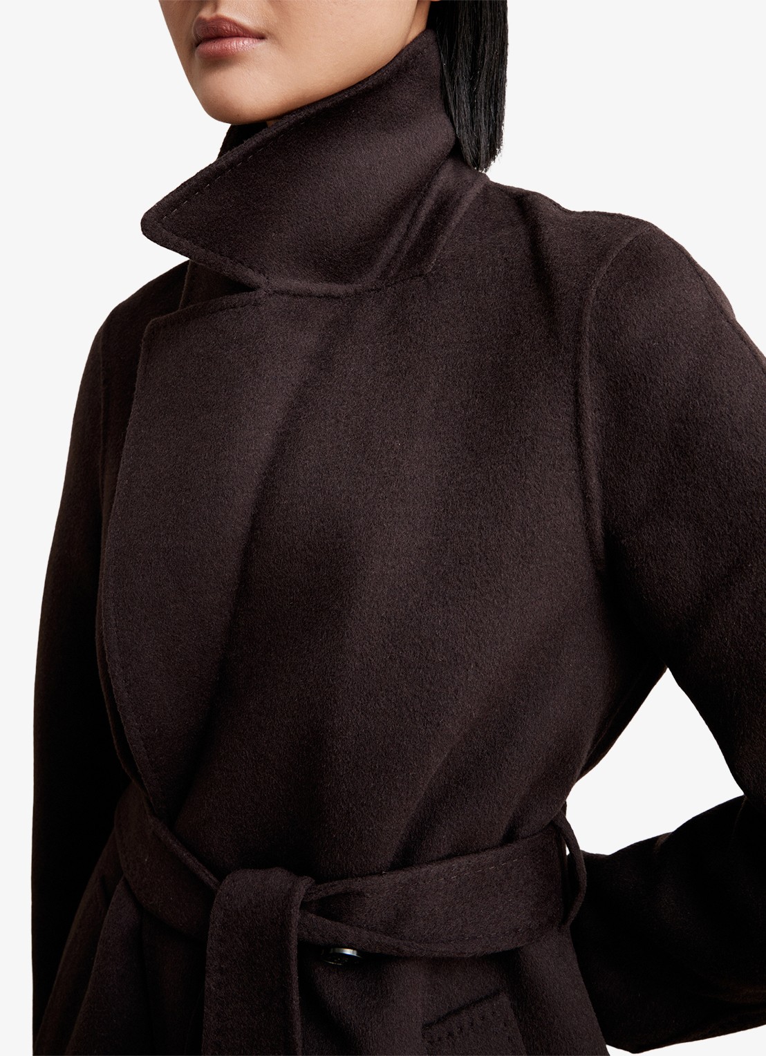 Reiss Rene mantel in wolblend met strikceintuur - detail 2 aubergine