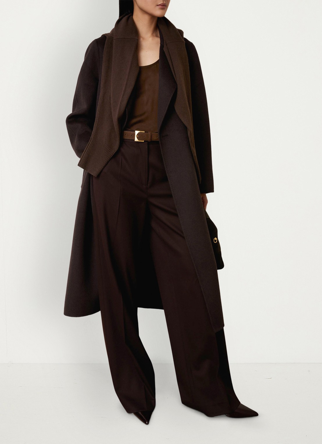 Reiss Rene mantel in wolblend met strikceintuur - detail 3 aubergine