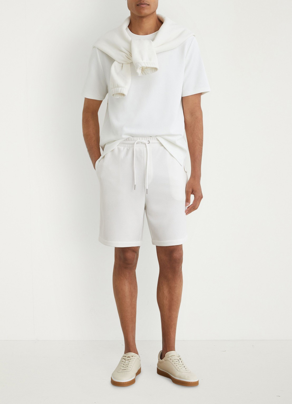 Reiss Renly straight fit korte joggingbroek met wafelstructuur - voorkant 3 white / wit
