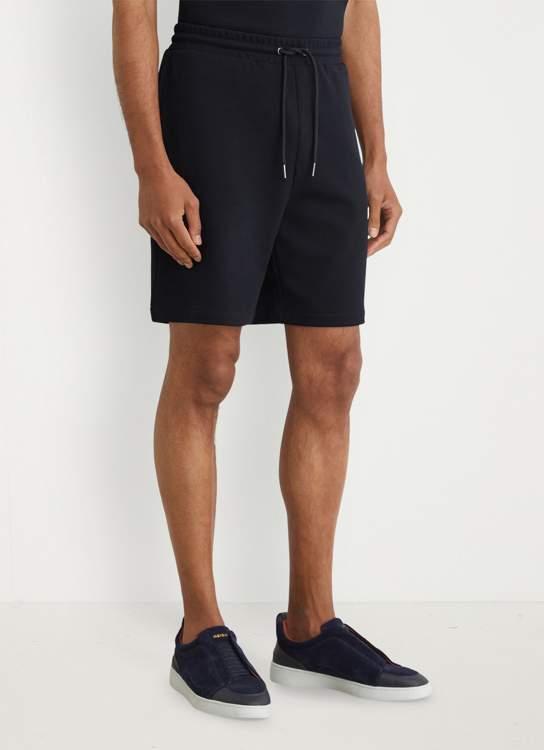Reiss Renly straight fit korte joggingbroek met wafelstructuur - detail navy / blauw