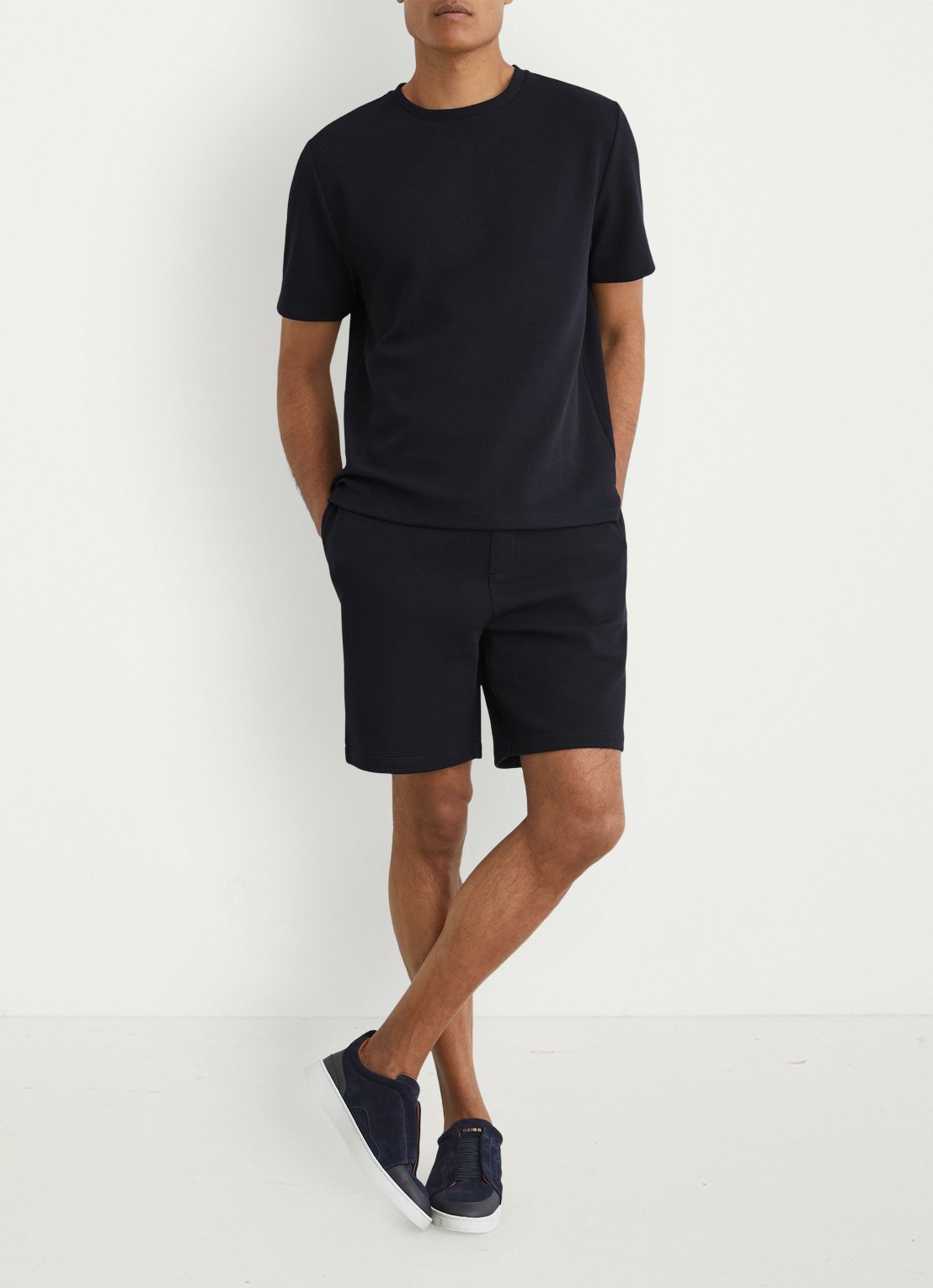 Reiss Renly straight fit korte joggingbroek met wafelstructuur - voorkant 6 navy / blauw