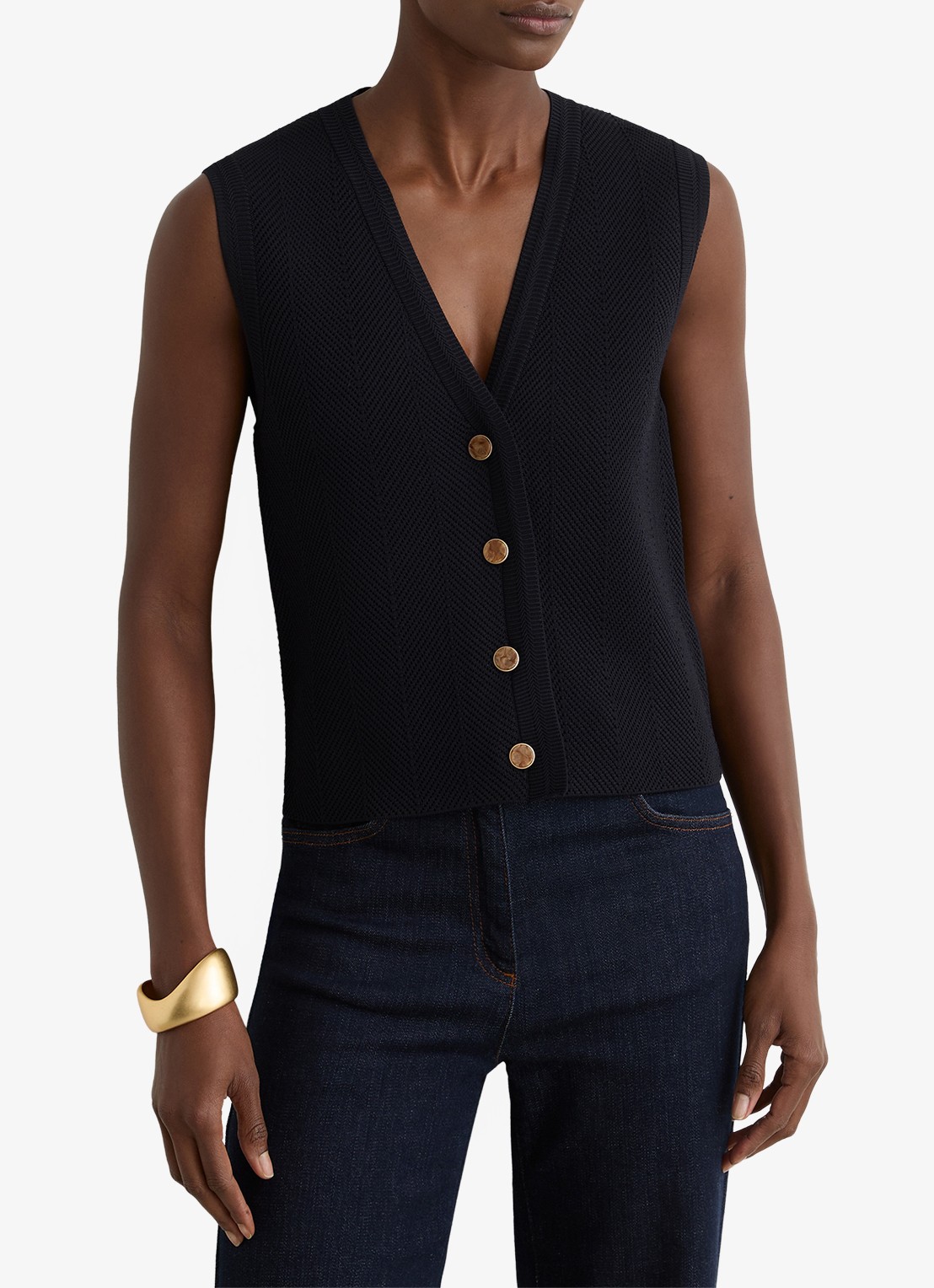 Reiss Ria gilet met structuur - voorkant 2 donkerblauw