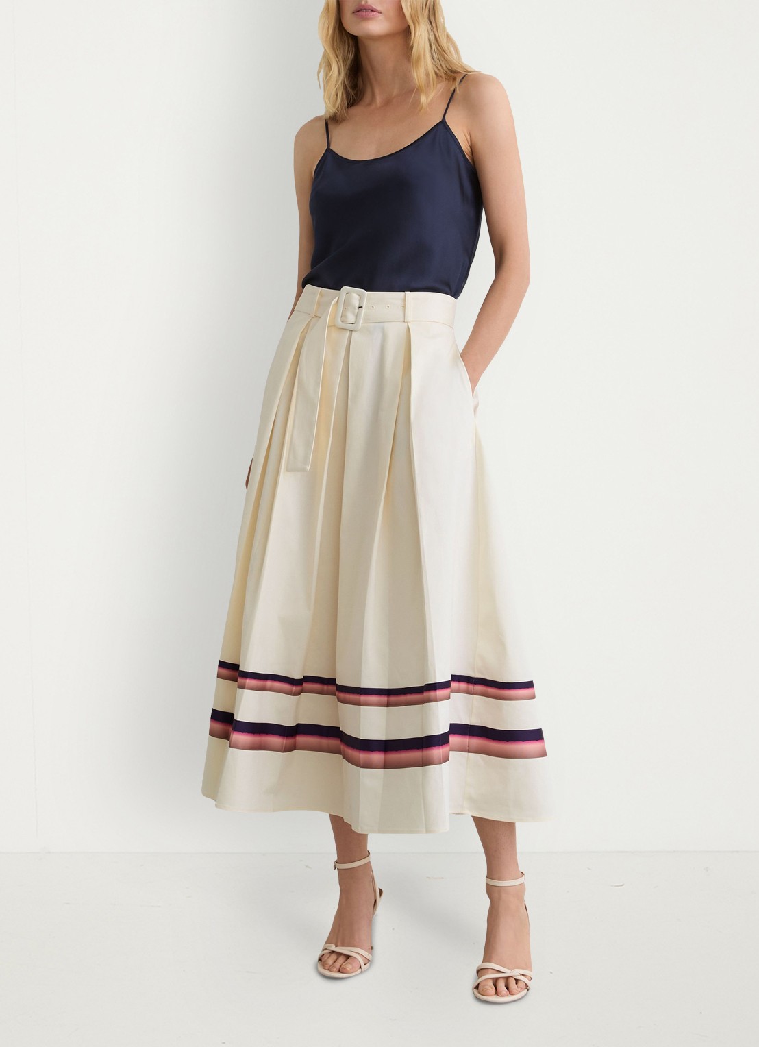 Reiss Rian midi rok met ceintuur en steekzakken - voorkant 6 creme
