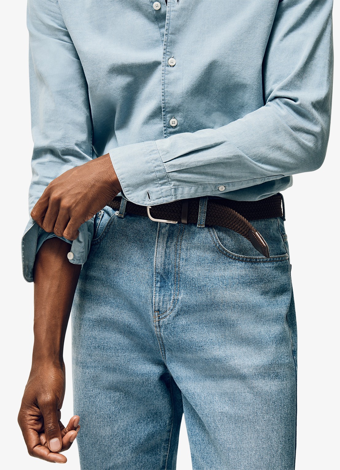 Reiss Riem met leren detail - voorkant 4 donkerbruin