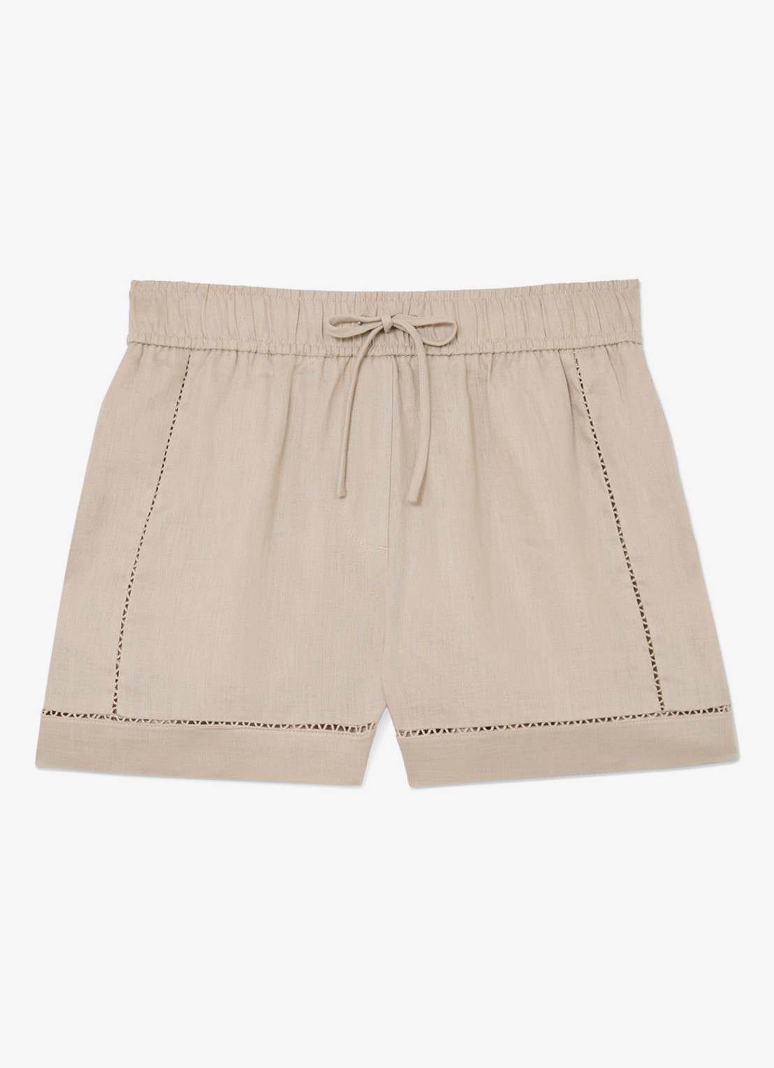 Reiss Riley high waist loose fit korte broek van linnen met steekzakken - voorkant neutral / beige