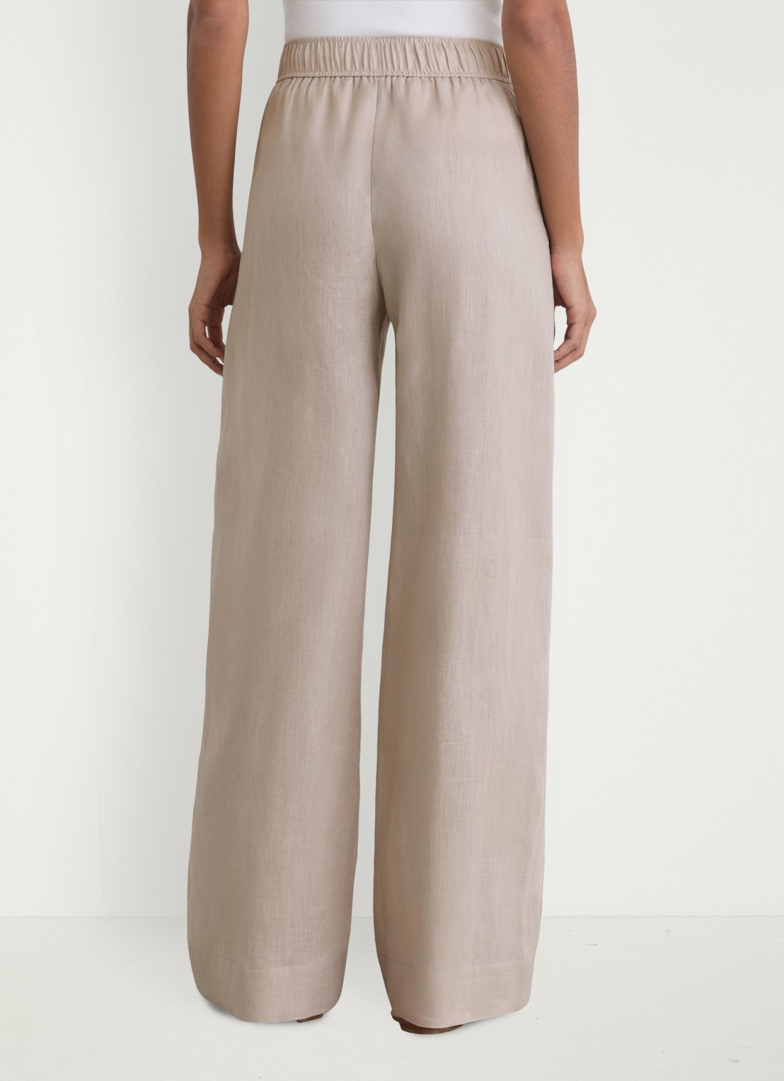 Reiss Riley high waist wide fit broek van linnen met steekzakken - achterkant neutral / beige